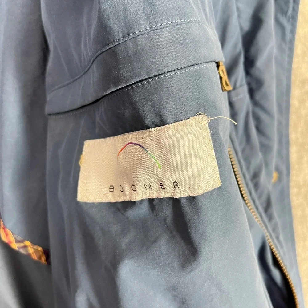 Bogner Jacket Mens‎ L Blue Lightweight Parka Hooded Rain Shell Premium Vintage
